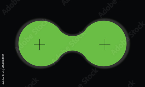 Binocular view with graphic scale and empty viewfinder field. Military, spy, hunting or tourist optical tool for following, magnifying, exploration, searching, investigation. Vector illustration.