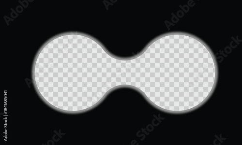 Binocular view with graphic scale and empty viewfinder field. Military, spy, hunting or tourist optical tool for following, magnifying, exploration, searching, investigation. Vector illustration.