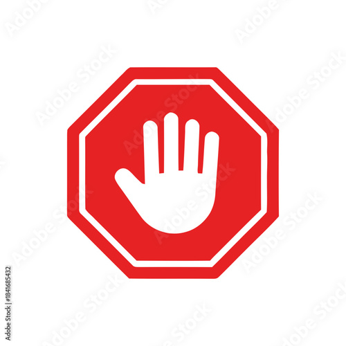 Warning stop icon stop red sign icon with white hand, do not enter. Warning stop sign stock of vector illustration.