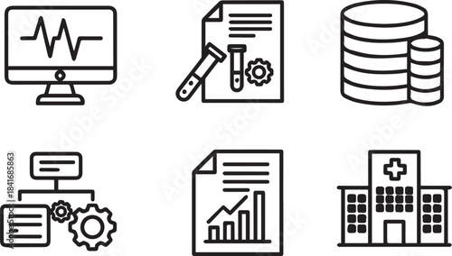 Comprehensive collection of data processing, scientific research, and healthcare technology icons