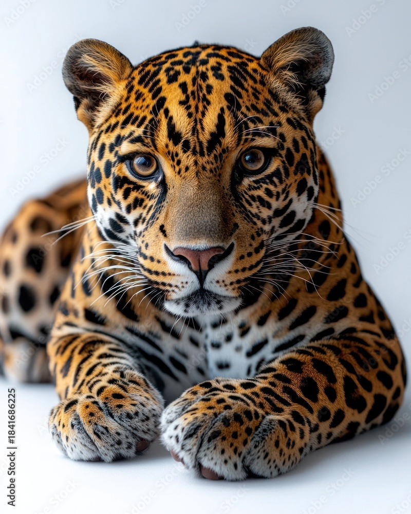 Obraz premium Jaguar portrait on white background, with intense focus on its captivating golden eyes