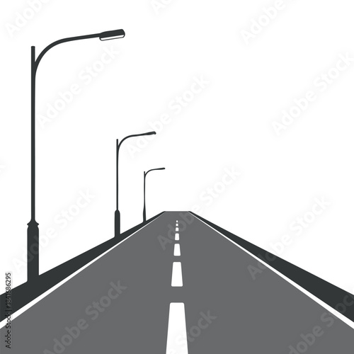 Minimalist Road Perspective Illustration with Streetlights