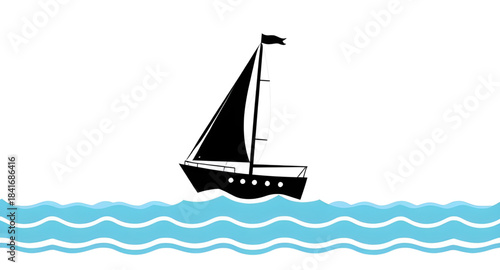 sailboat icon vector, sailing boat graphic, ocean yacht icon, boat sailing illustration, nautical sailing icon, sailboat water symbol, sea boat vector icon, maritime sailing design, yacht on waves ico