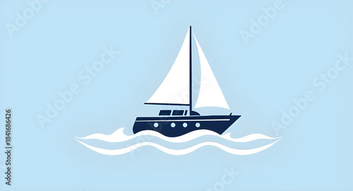 sailboat icon vector, sailing boat graphic, ocean yacht icon, boat sailing illustration, nautical sailing icon, sailboat water symbol, sea boat vector icon, maritime sailing design, yacht on waves ico