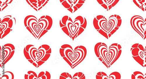 Seamless pattern of vibrant red hearts on a clean white background for valentine s day