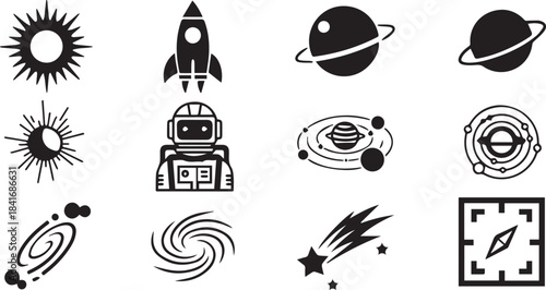 Cosmic and Celestial Icons Planets, Rockets, Stars, and Robots for Space Exploration