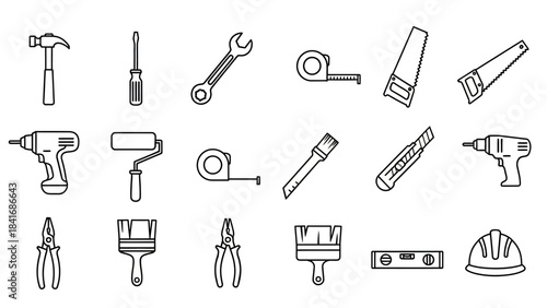 Geometric shapes and tools vector illustration isolated on white background
