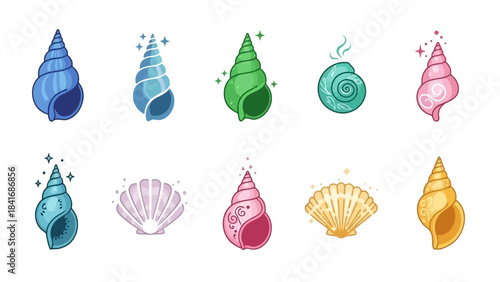 Colorful seashell illustrations vector set for design and decoration