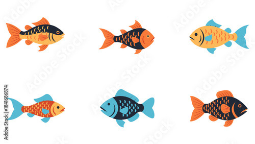 Colorful vector fish illustrations for design and decorative purposes