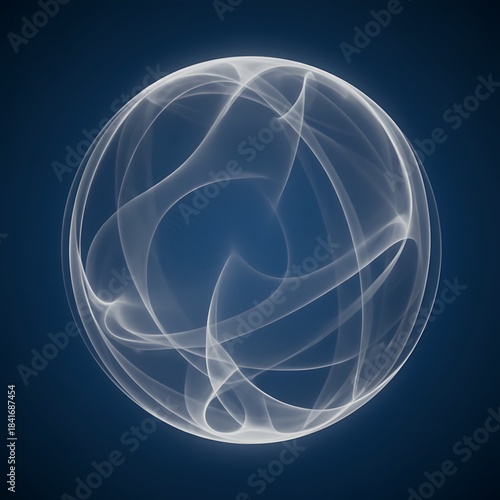 An intricate sphere of glowing white energy lines against a deep blue background