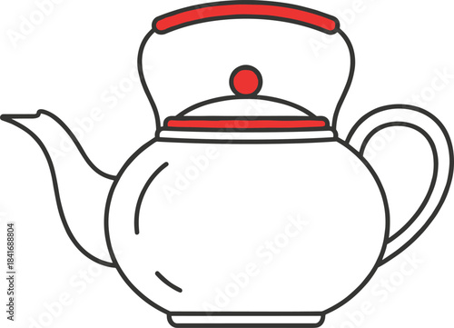 Minimalist teapot illustration with red accents and clean line art design for tea kitchen decor and vector projects