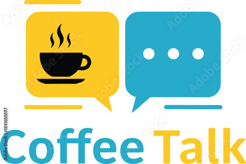 Modern Coffee Talk logo with chat bubbles and steaming cup icon in bold minimalist style for conversation branding