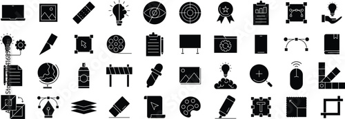 Graphic Design and Tools Solid Icon Set – Graphic, Illustration, Digital, Project, Creative, and Tools Solid icon pack