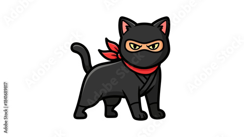 Black ninja cat character in a playful pose, set against a simple white background