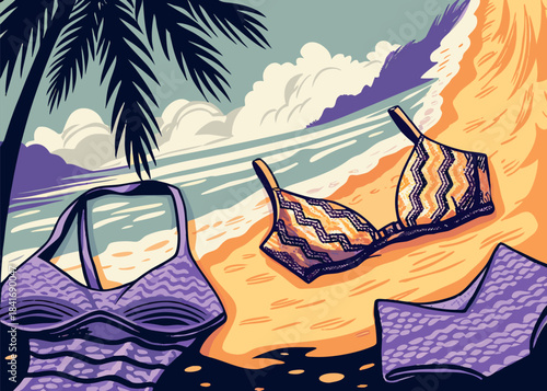 Stylish Bikini Swimwear on Tropical Beach Paradise