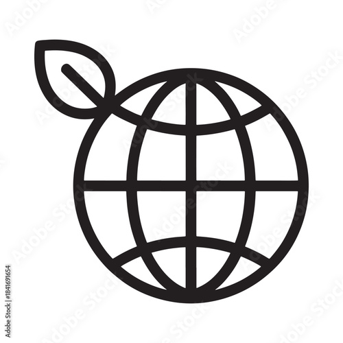 A black and white outline icon representing global environmental protection and sustainability