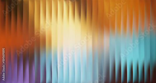 Vector Colorful Blurred Blue Orange Yellow Gradient background. Ribbed glass texture. Pastel Gradient bg. Glossy Ripple Stripes