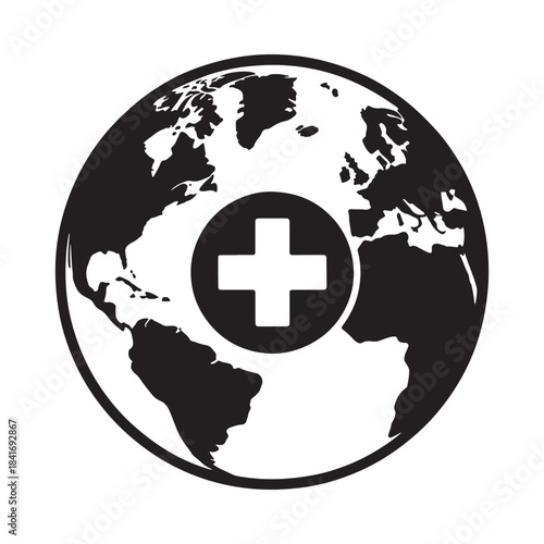 Global health and international medical care symbol with world map silhouette