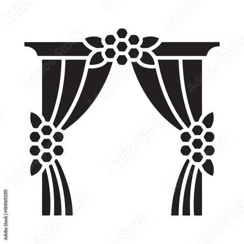 Ornate wedding arch with flower details and elegant draped fabric icon