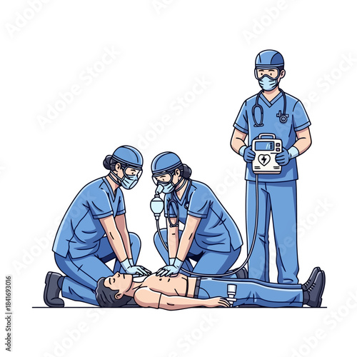 Medical Team Performs CPR and Defibrillation on Patient