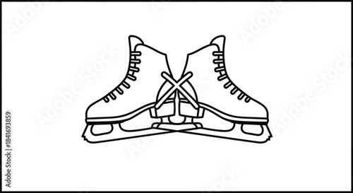 Simple black and white outline drawing of crossed ice skates perfect for winter sports design elements