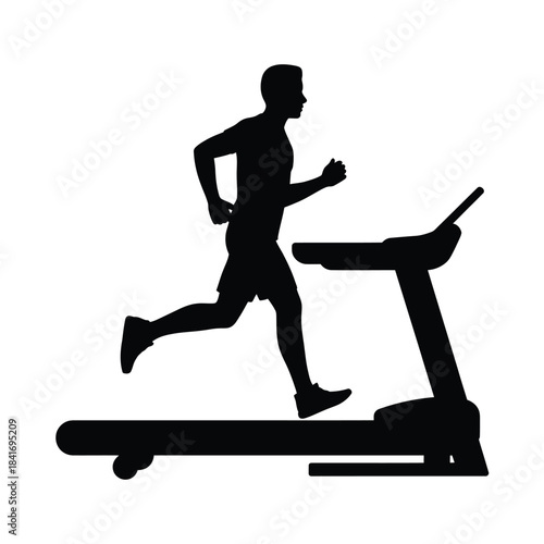 Silhouette of a man running on a treadmill fitness and exercise