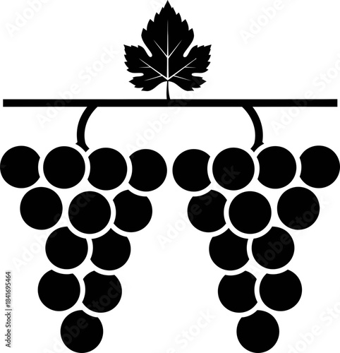 Two bunches black grape with leaf on vine icon. Fruit harvest concept. Organic agriculture. Fresh produce. Simple flat vector illustration