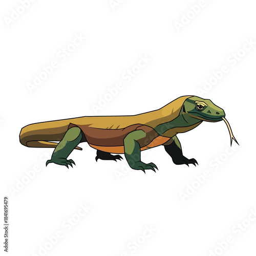 Illustration depicting a Cartoonish Komodo Dragon with Stylized Design