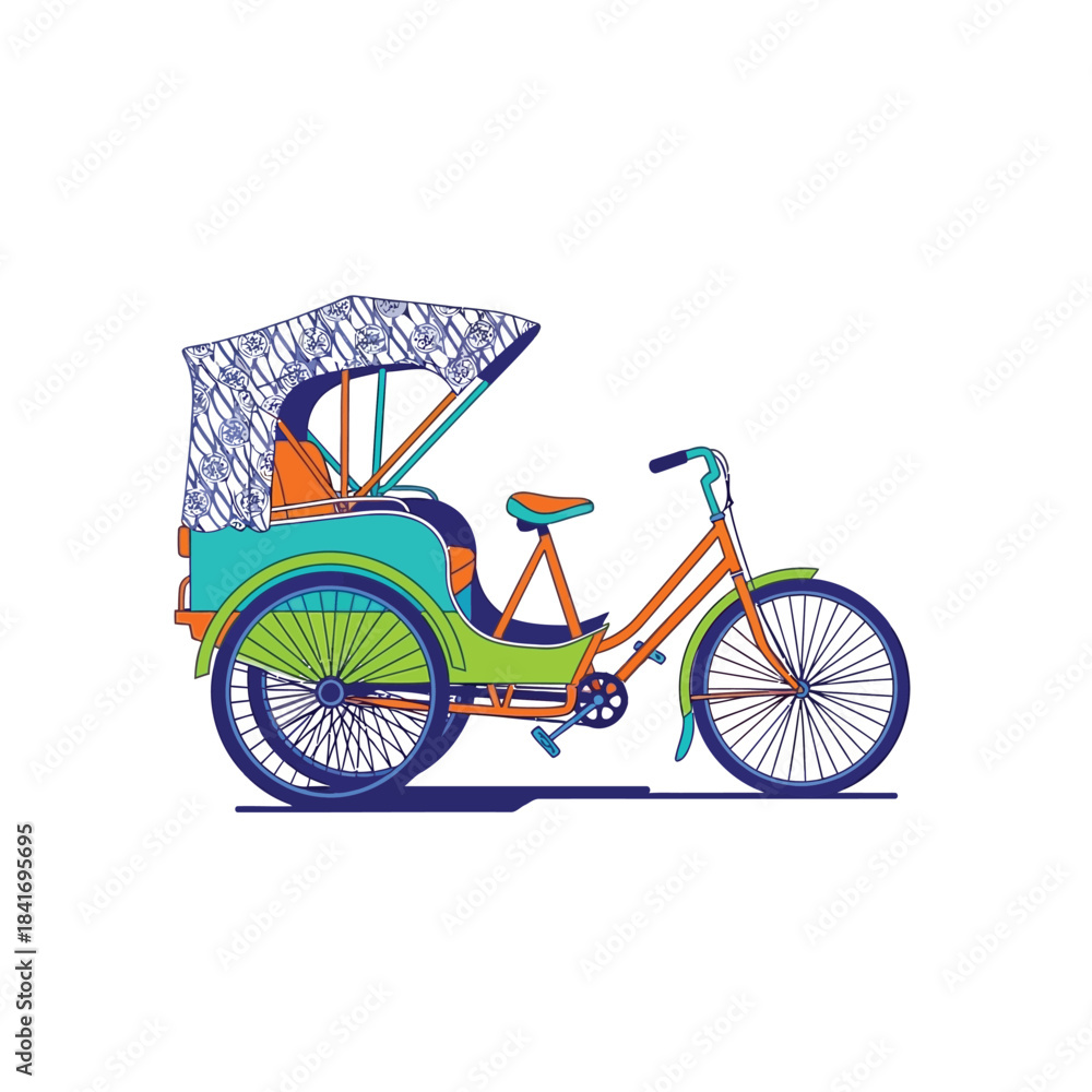 Fototapeta premium Whimsical Hand Drawn Rickshaw Illustration with a Colorful and Playful Design