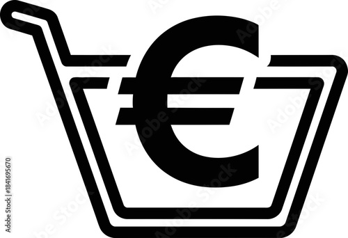 Shopping cart with euro currency symbol icon. Online shopping, retail, consumerism, and e-commerce concept. Vector graphic design element