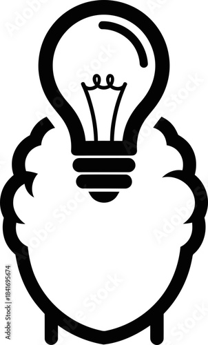 Head with light bulb icon. Idea concept, solution, education, brainstorming, thought process. Outline black and white style. Graphic symbol vector illustration