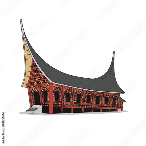 Illustration of Traditional Minangkabau House Architecture, Indonesia