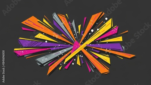 Explosion of colorful geometric shapes on a dark background