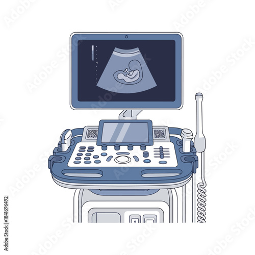 Modern Ultrasound Machine with Fetal Scan on Screen for Medical Imaging