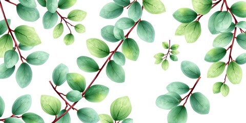 Watercolor eucalyptus border, seamless green leaves & branches on white Ideal for web banners, cards,  summer,  botanical