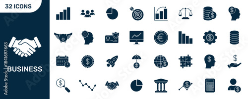 Business And Finance Icon Set. Business Growth, Financial Management, And Economic Icon Collection. Ideal For Corporate And Financial Applications. Isolated Vector Illustration
