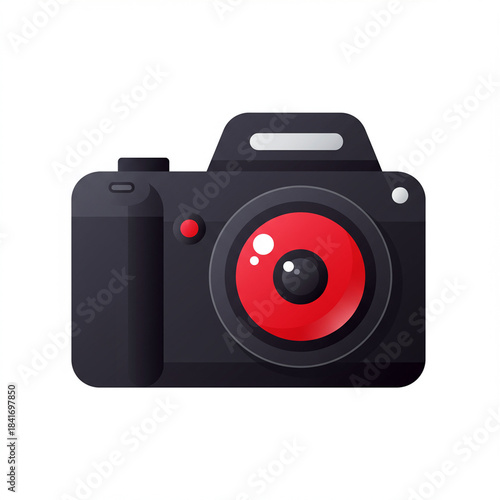 Stylish Black Camera with Red Lens - Capturing Moments in High Definition.