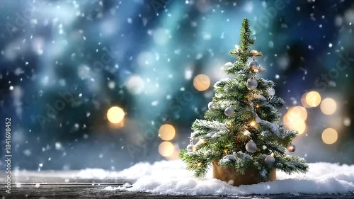 Wallpaper Mural Winter wonderland celebration, festive Christmas tree, snowy outdoor setting, magical atmosphere soft, focus view holiday, spirit cheer display, seasonal outdoor scene, defocused s Torontodigital.ca