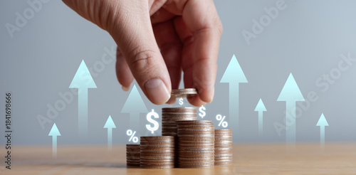 Obraz na plátne The concepts of saving and investing, the concept of saving money for financial accounting, to be arranged into a graph showing growth