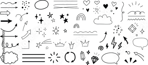 A diverse collection of hand-drawn doodle elements for creative design and annotations