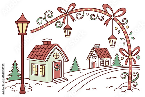 Bright Christmas parade village scene