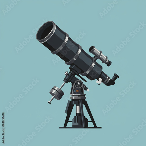 Detailed Illustration of a Refractor Telescope on a Tripod.