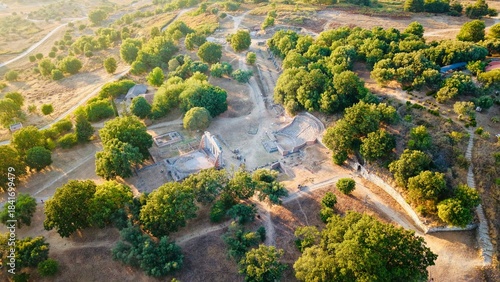 🏛️ Drone shot capturing monastery and ancient ruins in Apolonia, Albania