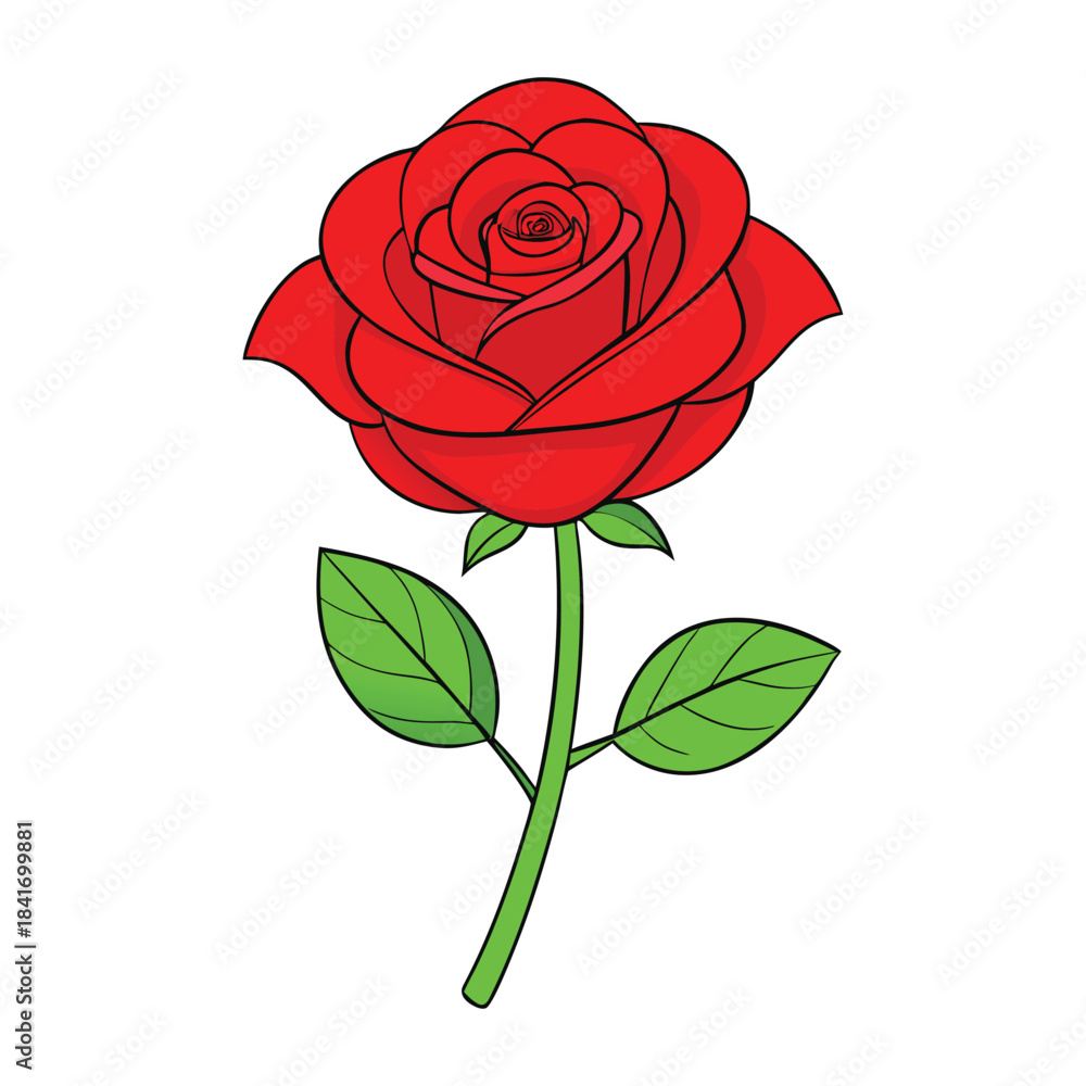 Obraz premium A vibrant red rose in full bloom, its velvety petals unfolding with elegance and passion, symbolizing love, beauty, and timeless romance in a simple, captivating way. 