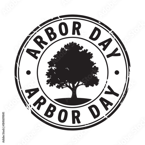 Vintage black and white stamp design for arbor day celebration and environmental protection