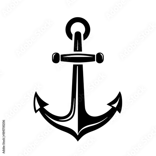 Nautical Anchor: A classic nautical anchor, a timeless symbol of stability and maritime adventure, depicted in bold black and white.
