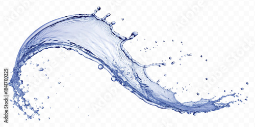 abstract fresh and clean water splash with drops in mid air cut out and curve style isolated on white background