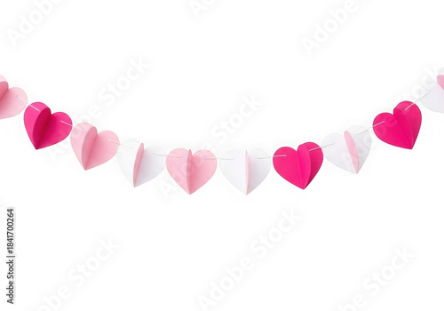 Pink and White Heart Garland Decoration Isolated on Black Background