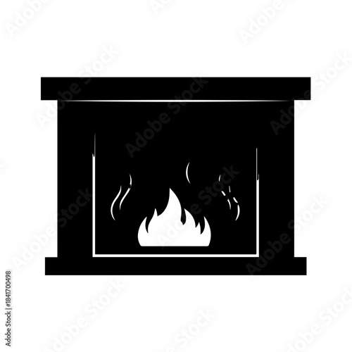 Cozy Hearth: A minimalist silhouette of a fireplace, depicting the warmth and comfort of a crackling fire within a structured, inviting frame.