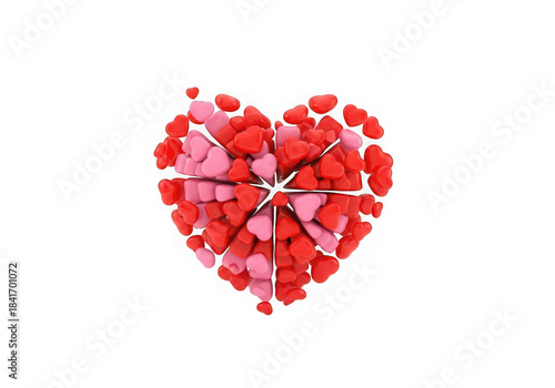 3D Cluster of Pink and Red Candy Hearts Forming Heart Shape